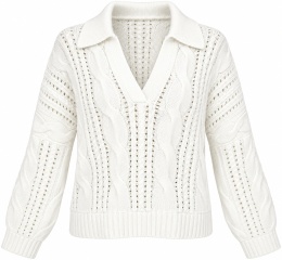 Hollister biały ażurowy sweter z kołnierzykiem oversize rozmiar L