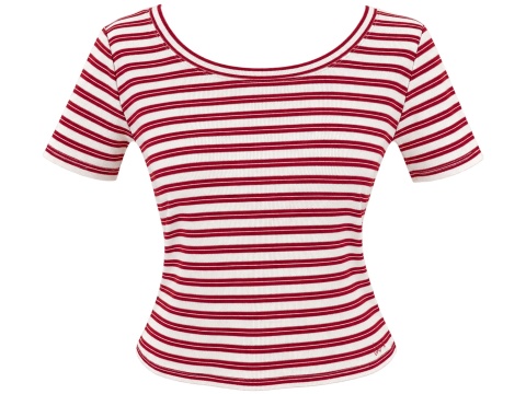 PEPE JEANS damska bluzka w biało-bordowe paski z dekoltem na plecach rozmiar XL